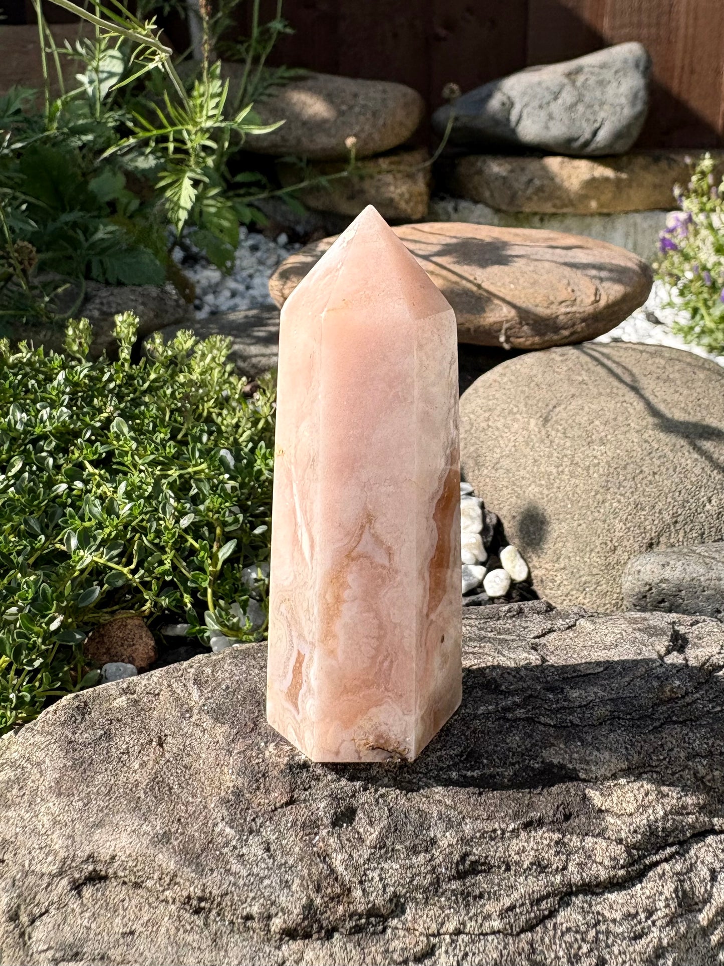 Flower Agate Crystal Point with Large Druzy – 64 g