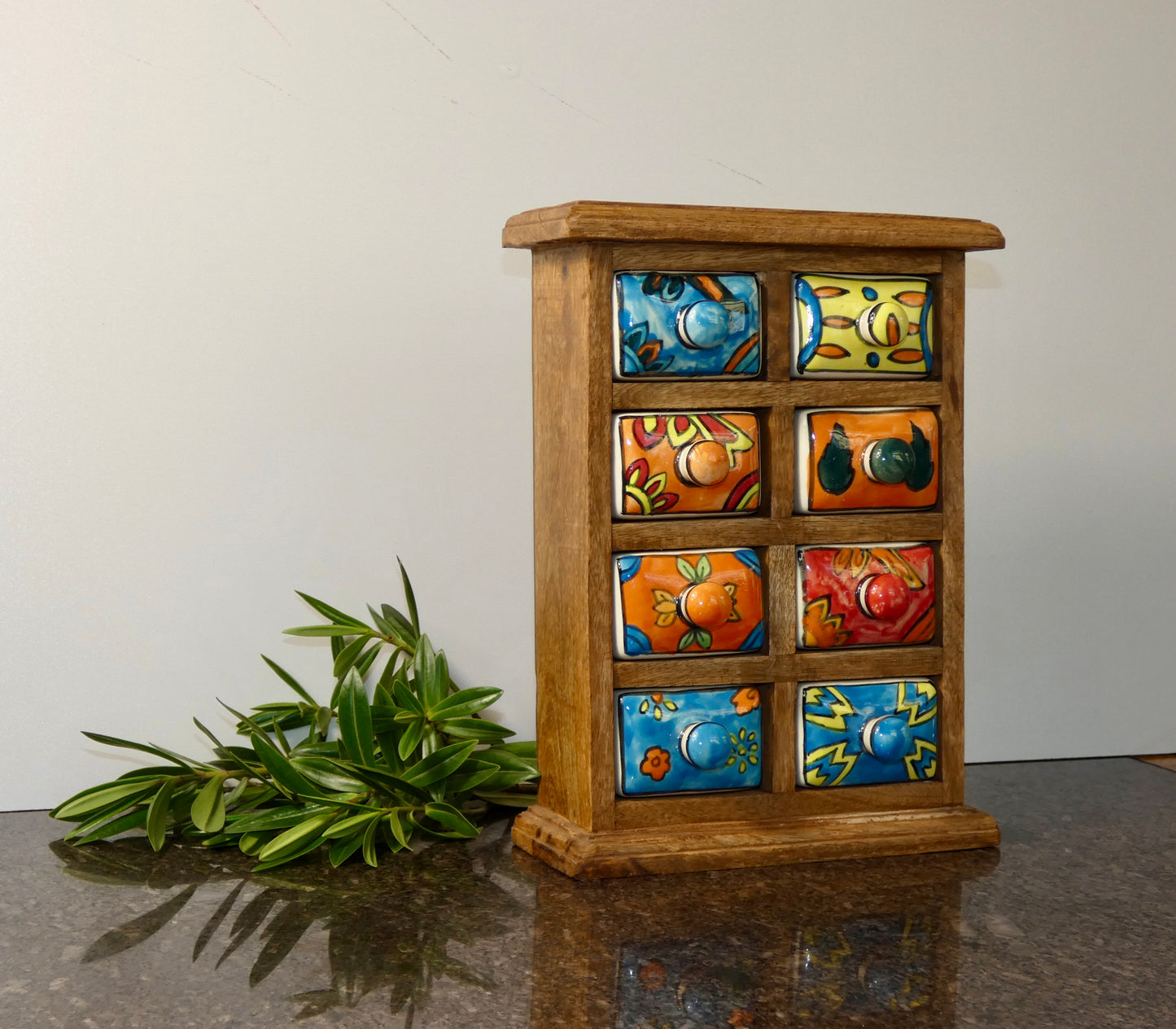 Mini Ceramic Chest of 8 Drawers in Solid Wood Frame Handmade
Trinket & Jewelry Storage