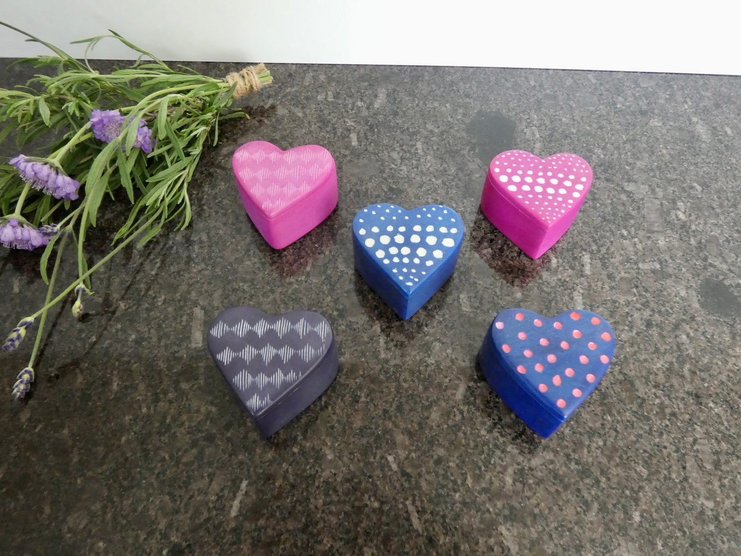 Hand-carved heart-shaped soapstone trinket box
