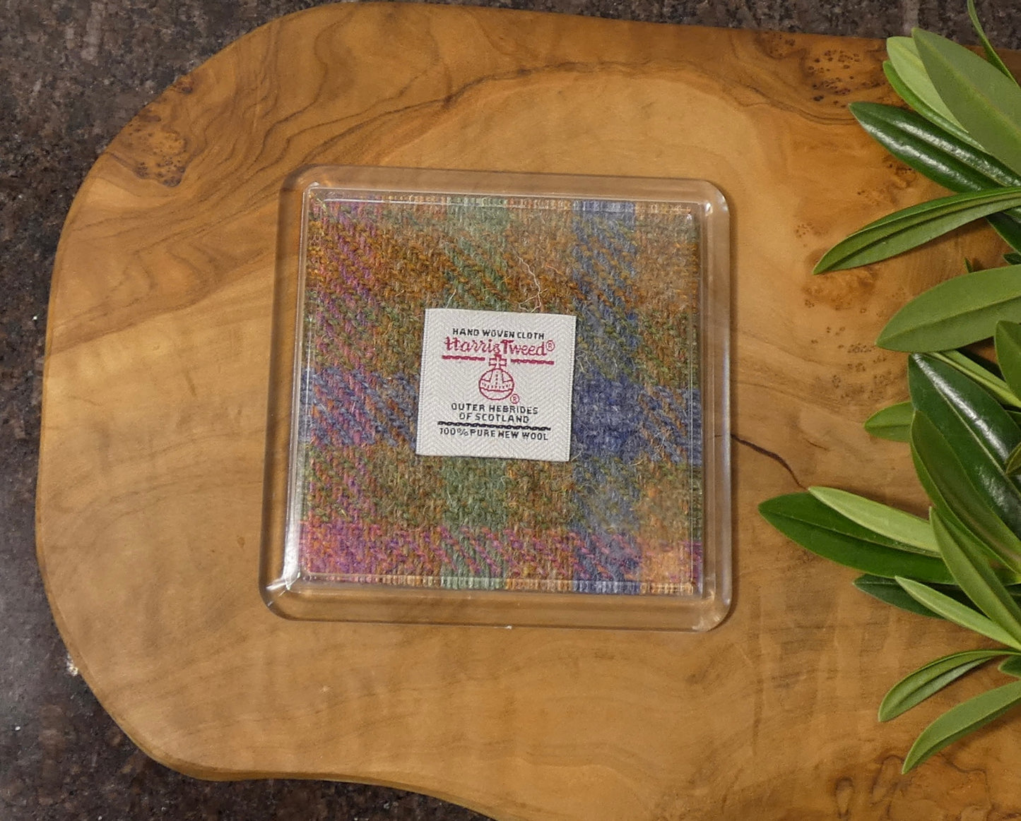 Handmade Harris Tweed Coaster – Authentic Scottish Wool Encased in Acrylic, 8 x 8 cm