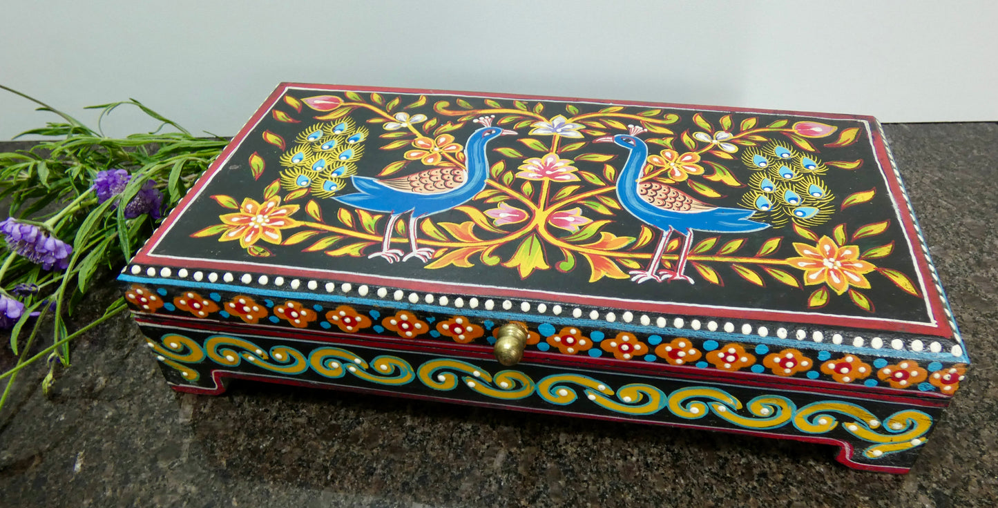 Peacock Hand painted Wooden Box