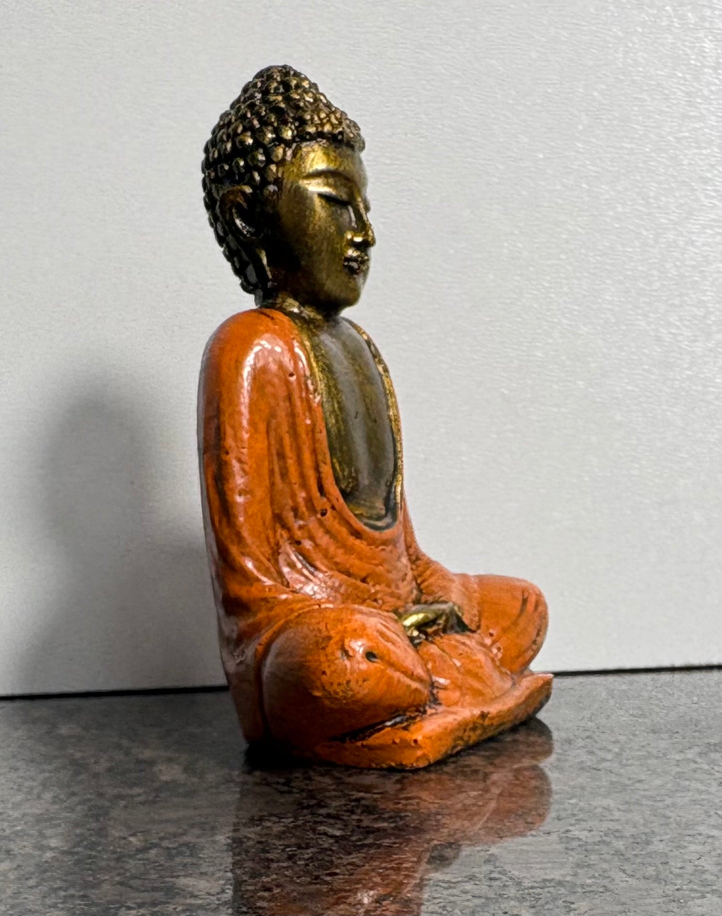 Painted Seated Buddah Figurine (Ivory, Orange and Blue)