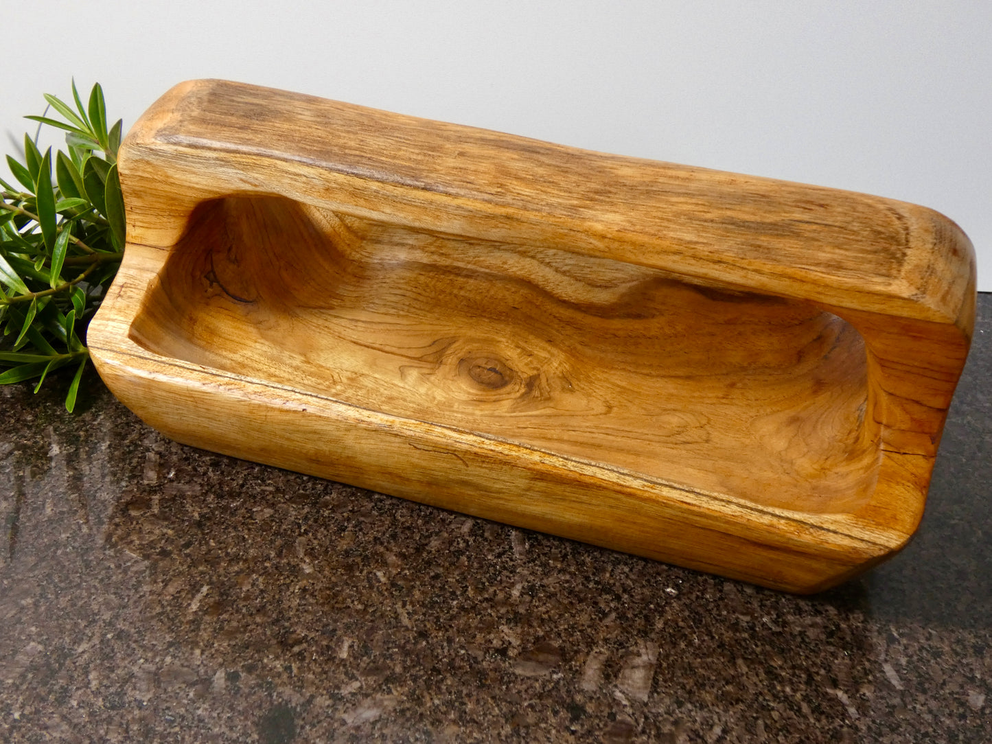 Artisan Solid Wood Decorative Bowl / Basket with handle