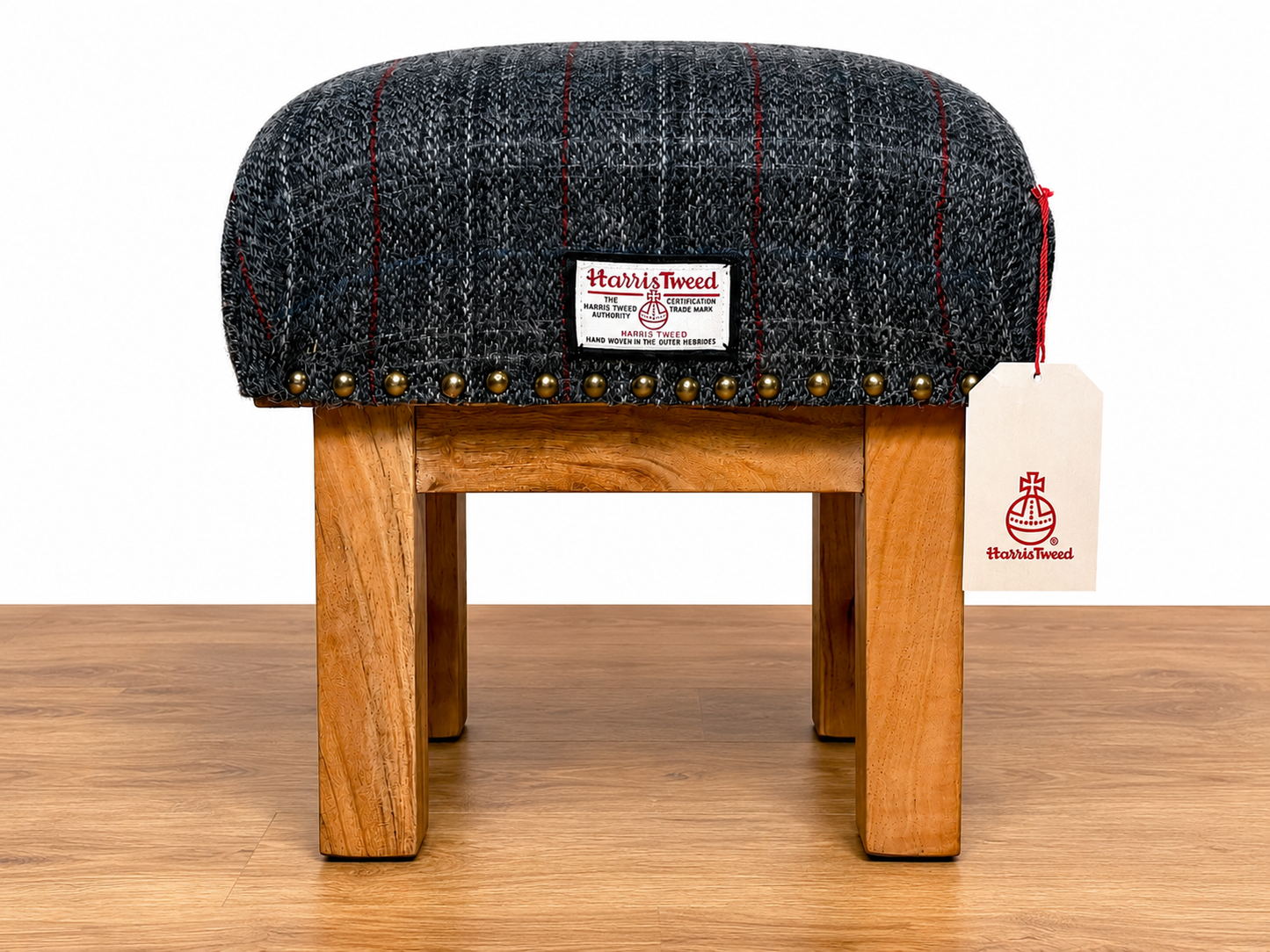 Small Handmade Harris Tweed Footstool - Charcoal Check