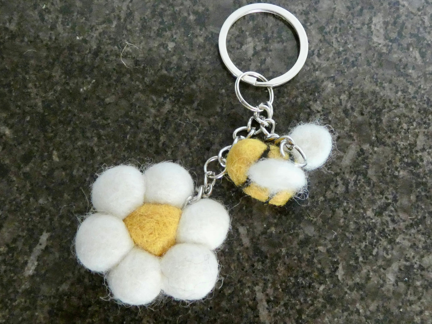 Handmade Felt Bumblebee and Flower Keychain