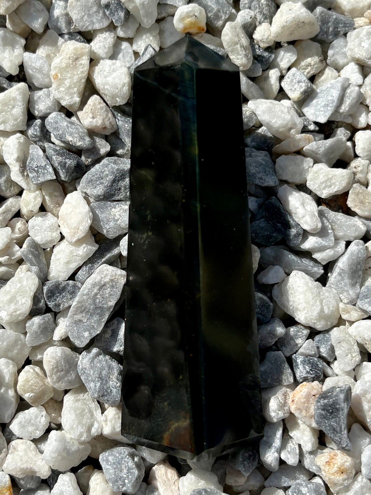 Blue Tiger’s Eye Crystal Point – Polished Hawk’s Eye Tower