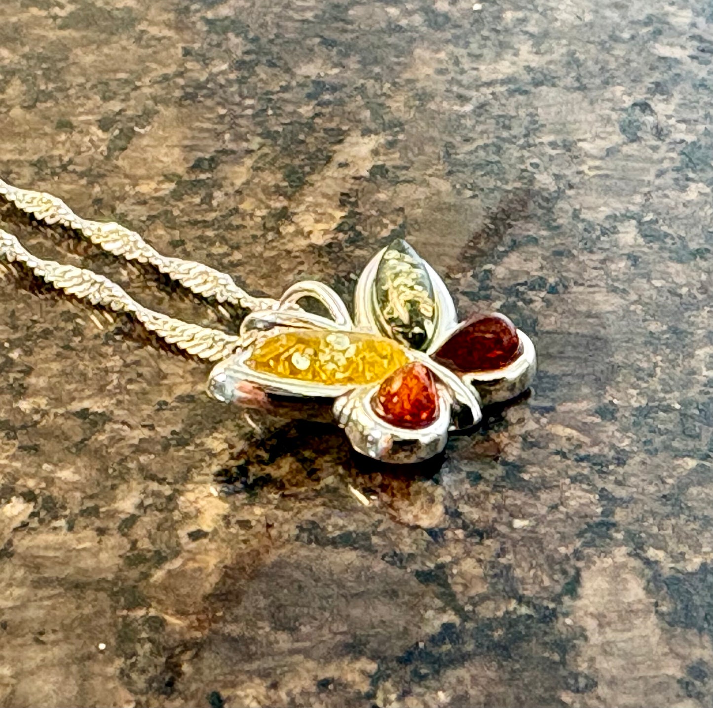 Sterling Silver Baltic Amber Butterfly Necklace – 18" Chain