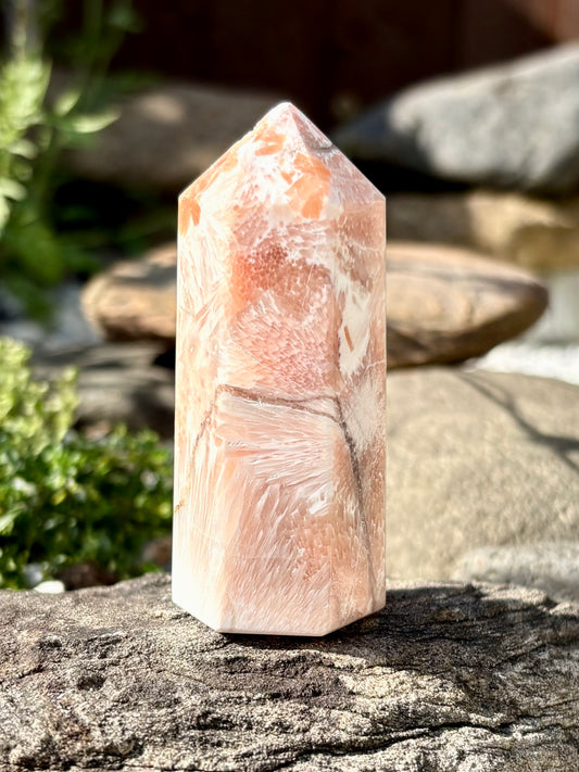 Peach Scolecite Crystal Tower – 7.5 cm Polished Point, 78 g