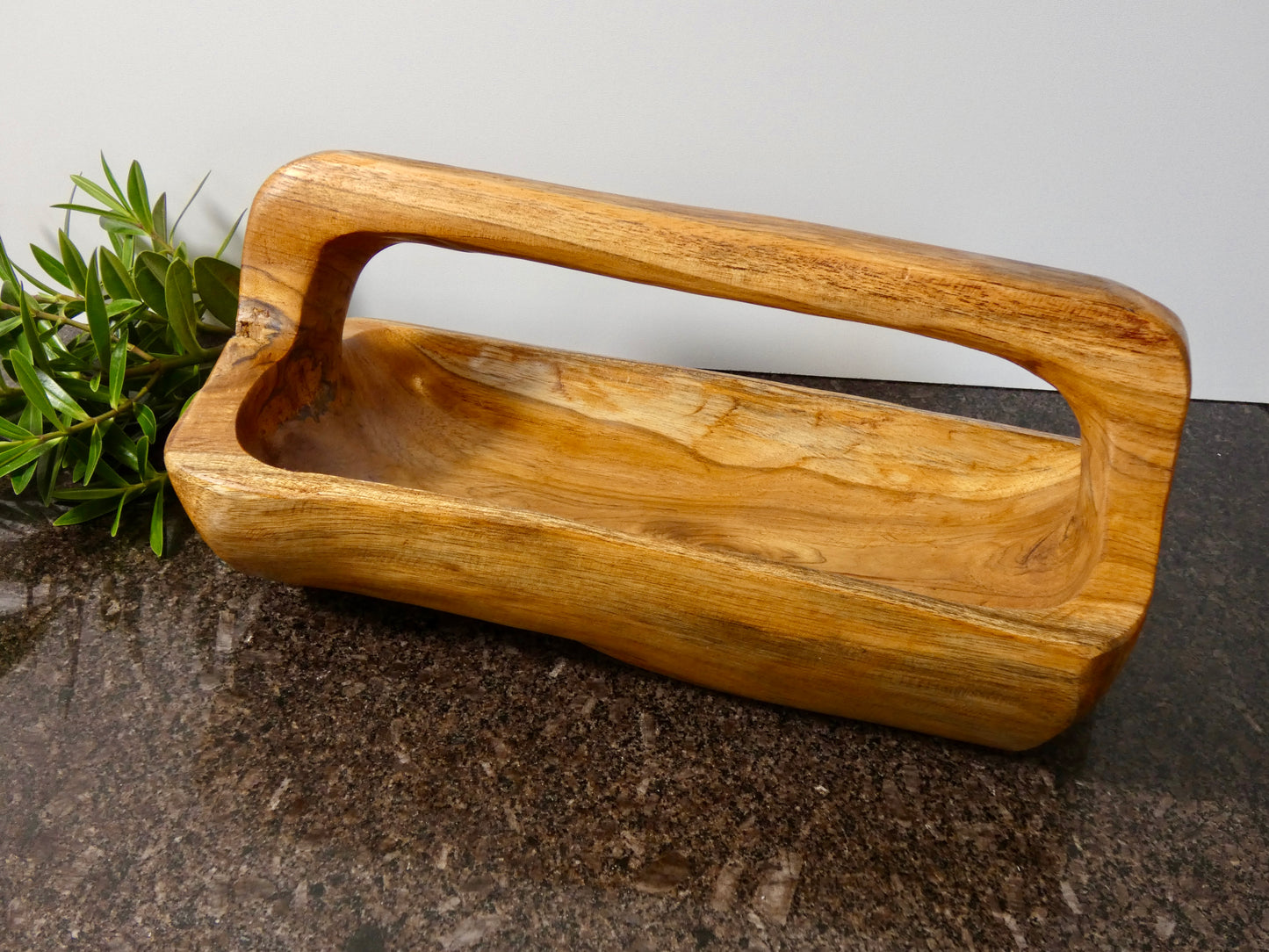 Artisan Solid Wood Decorative Bowl / Basket with handle