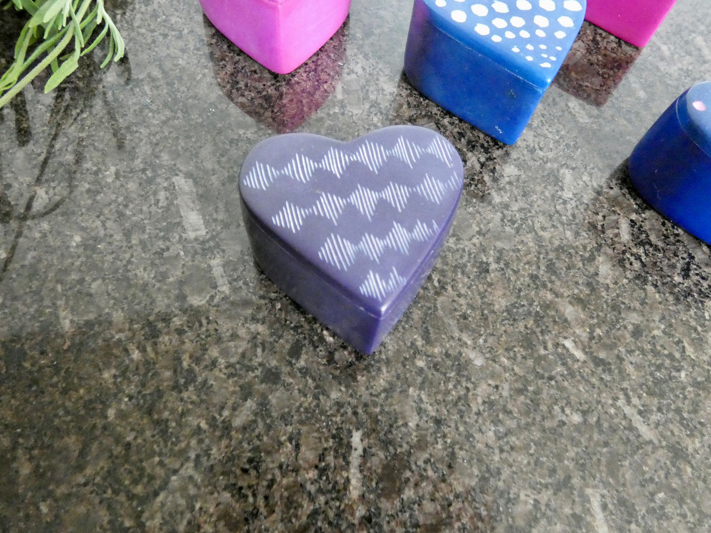 Hand-carved heart-shaped soapstone trinket box