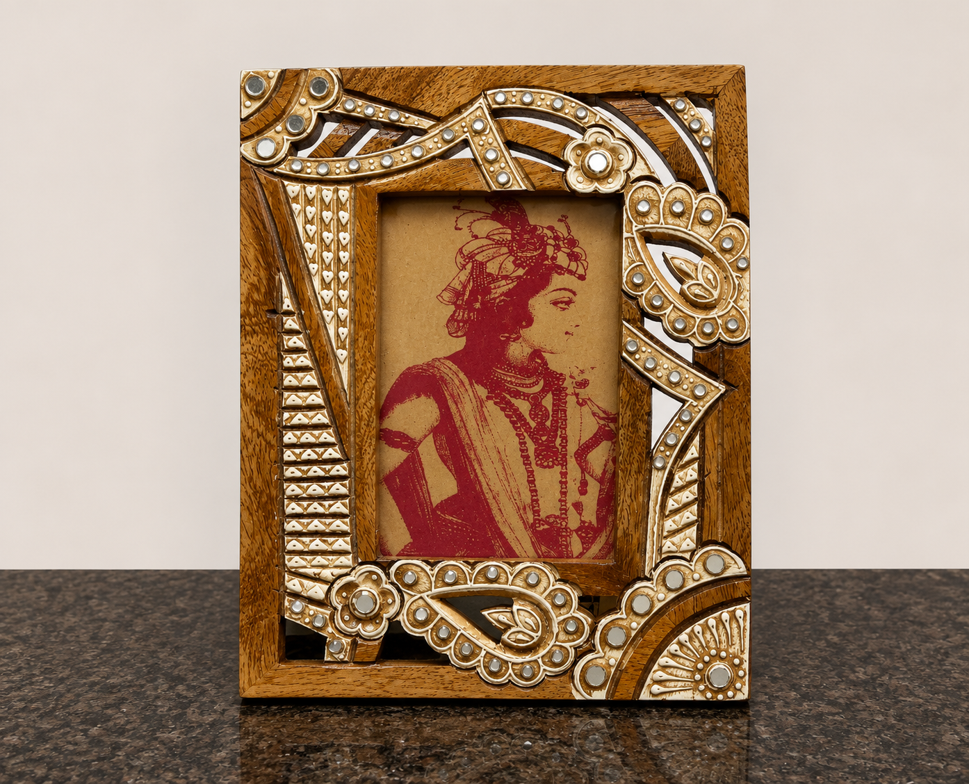 Hand carved wooden photo frame 6x4”