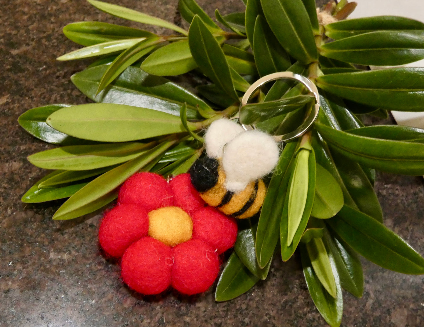 Handmade Felt Bumblebee and Flower Keychain