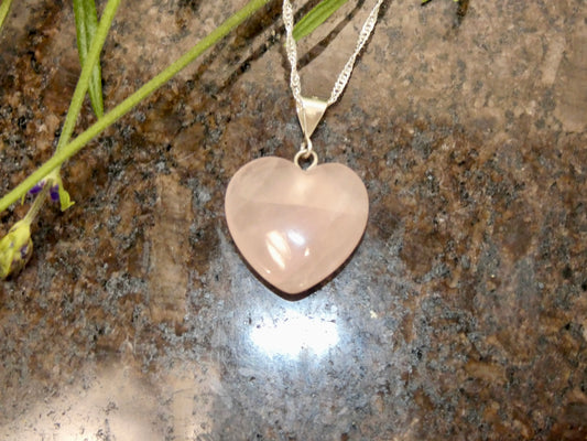 Small Rose Quartz Heart Sterling Silver pendant with 18” Sterling Silver Chain