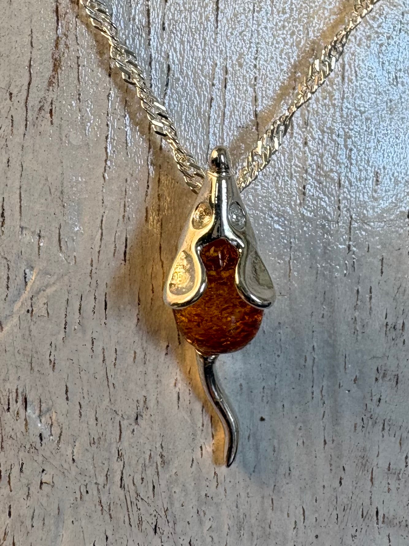 Sterling Silver Amber Mouse Necklace – 18" Chain