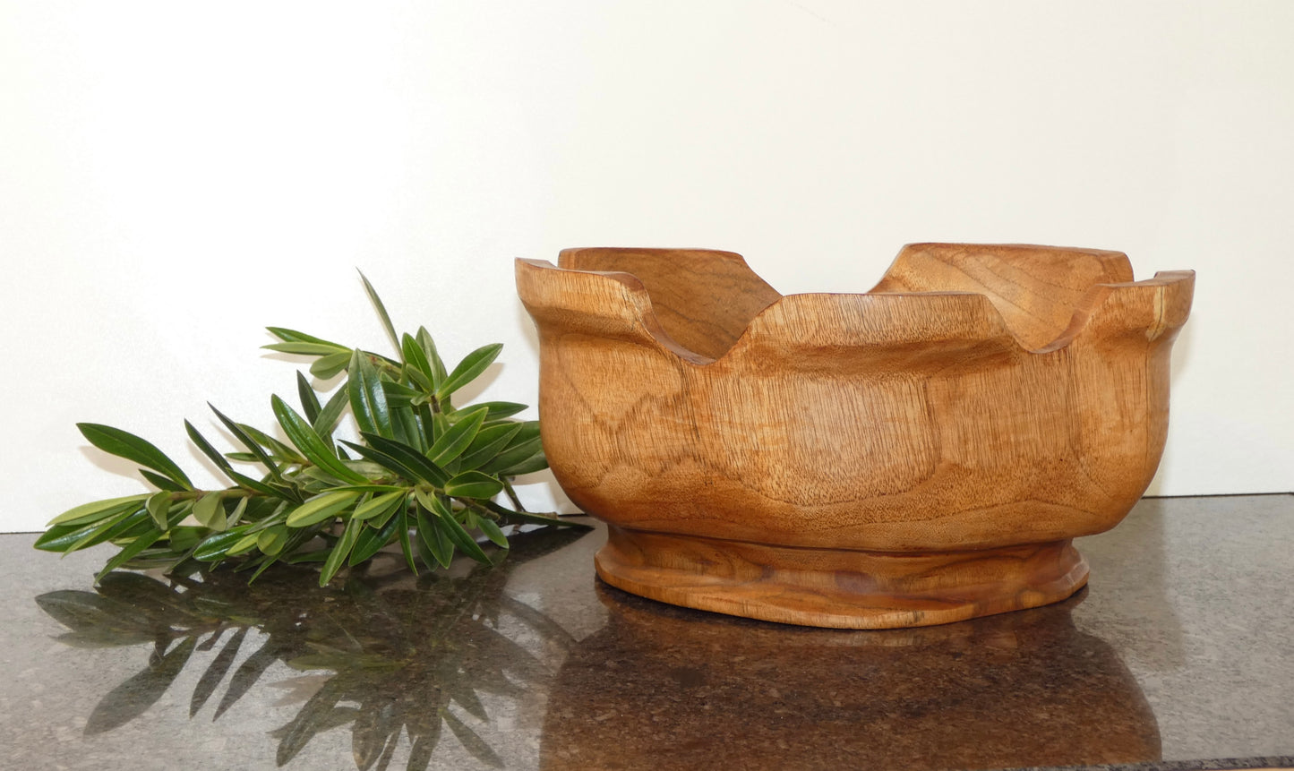 Solid Teak Wood Wavy Edge Bowl - 25cm diameter Handcrafted
Wooden Decorative Bowl, Natural Wood Home Décor