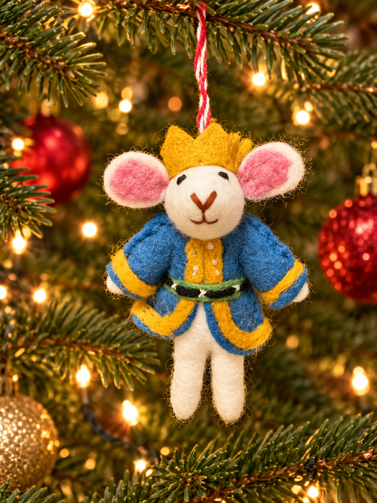 Christmas Mouse Prince Felt Hanging Decoration | Festive Tree Ornament