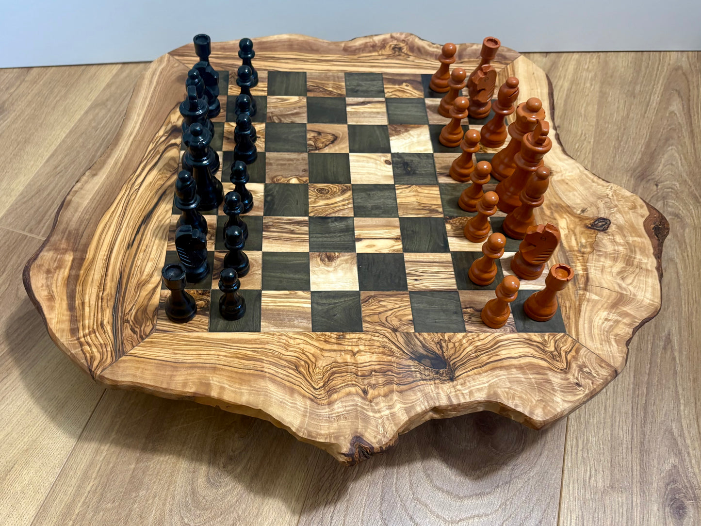 Handmade Olive Wood Chess Set with Storage Drawer - Elegant, Rustic, and Functional.