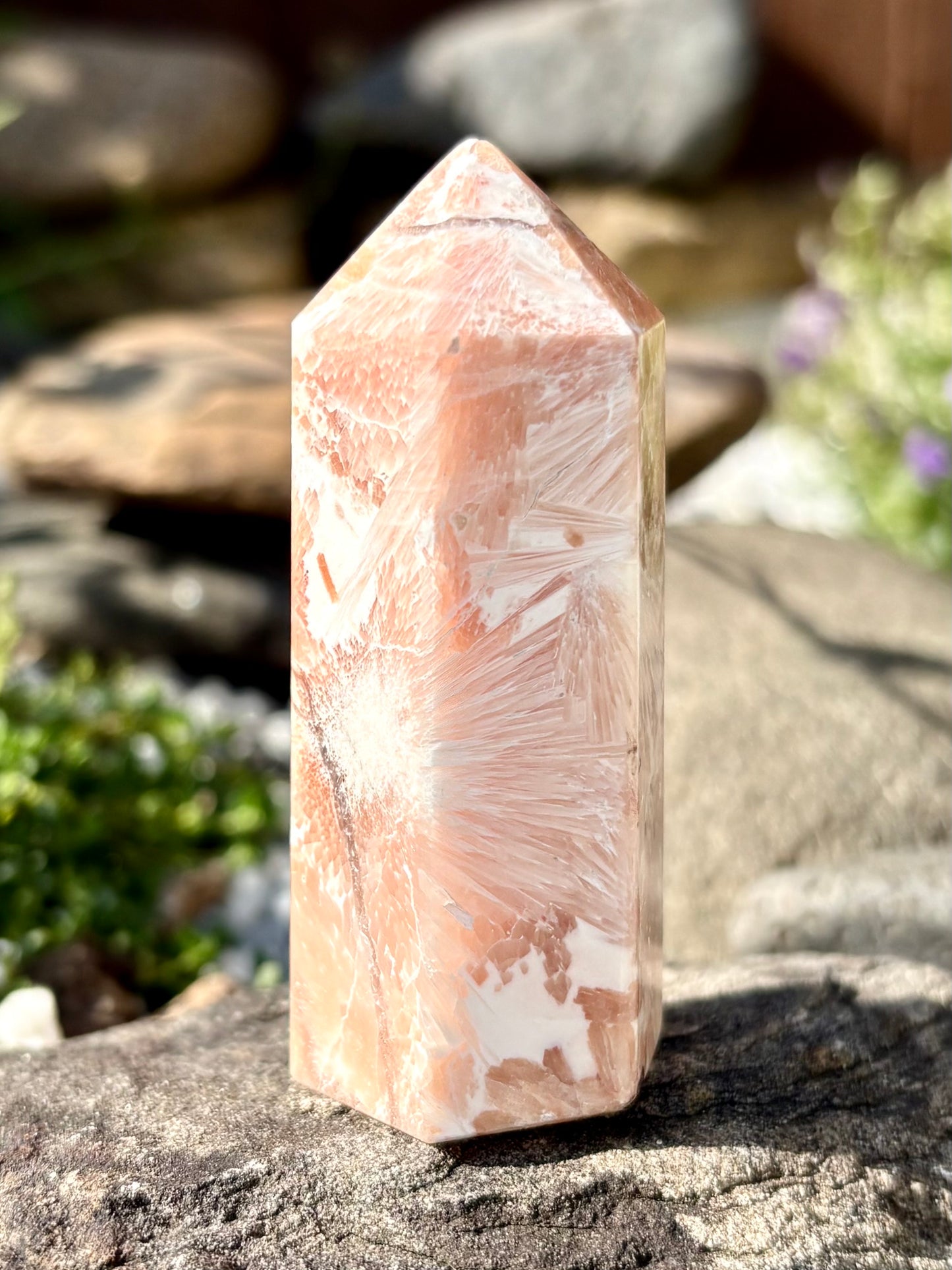 Peach Scolecite Crystal Tower – 7.5 cm Polished Point, 78 g