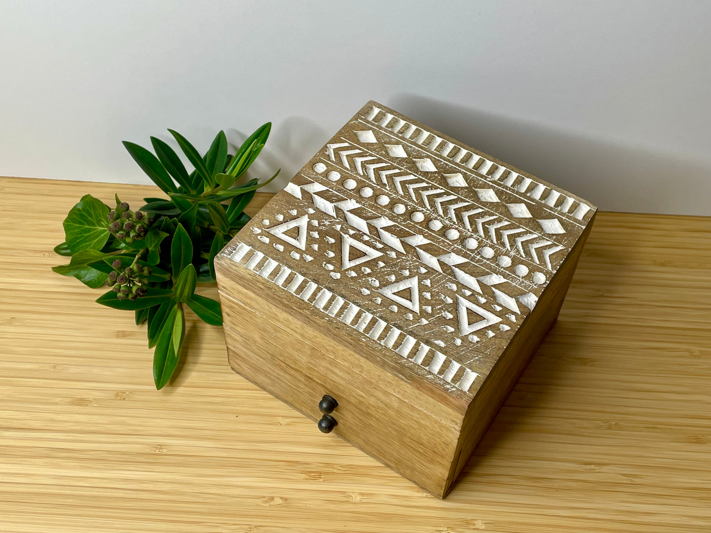 Aztec Design Carved Jewellery Box