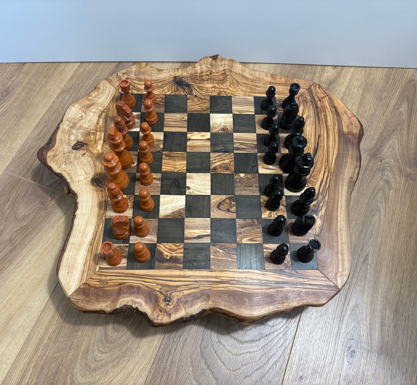 Handmade Olive Wood Chess Set with Storage Drawer - Elegant, Rustic, and Functional.