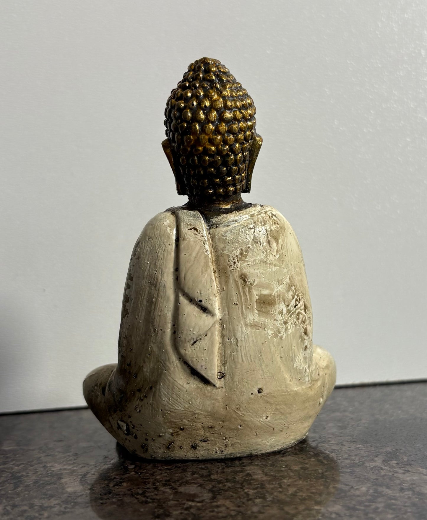 Painted Seated Buddah Figurine (Ivory, Orange and Blue)