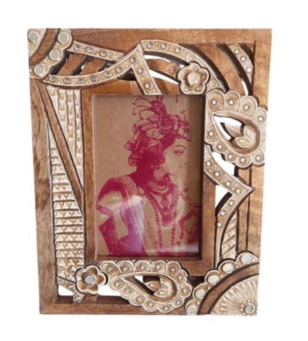 Hand carved wooden photo frame 6x4”