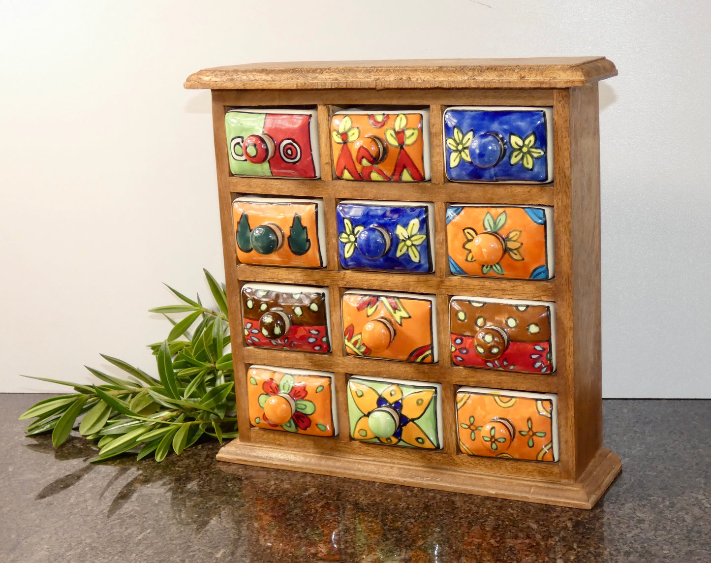 Chest of 12 Ceramic Drawers in Solid Wood Frame | Handmade
Trinket & Jewelry Storage
