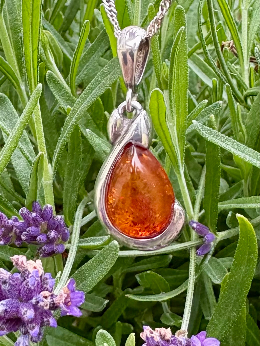 Sterling silver Amber Pendant with 18” sterling silver chain