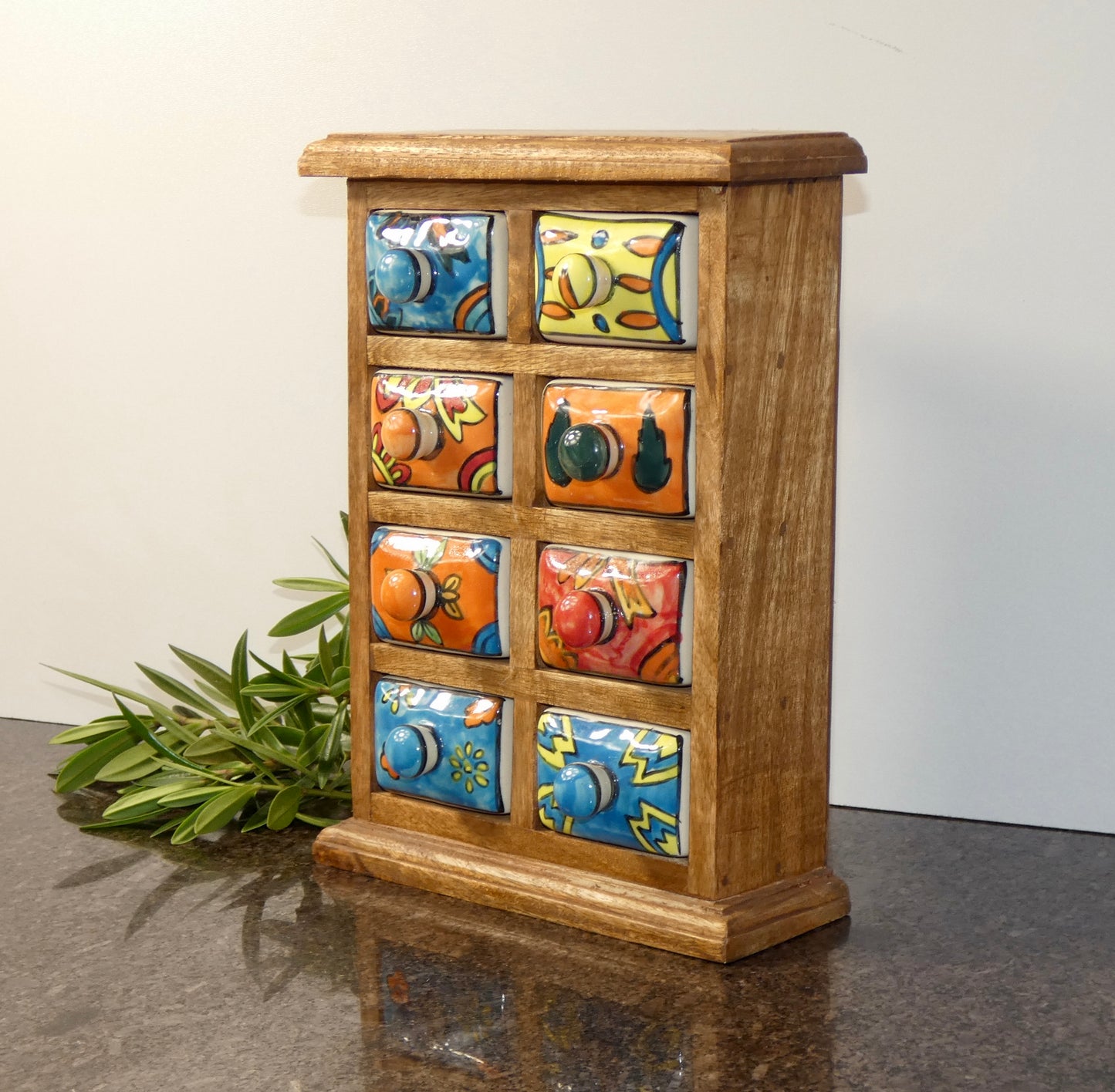 Mini Ceramic Chest of 8 Drawers in Solid Wood Frame Handmade
Trinket & Jewelry Storage