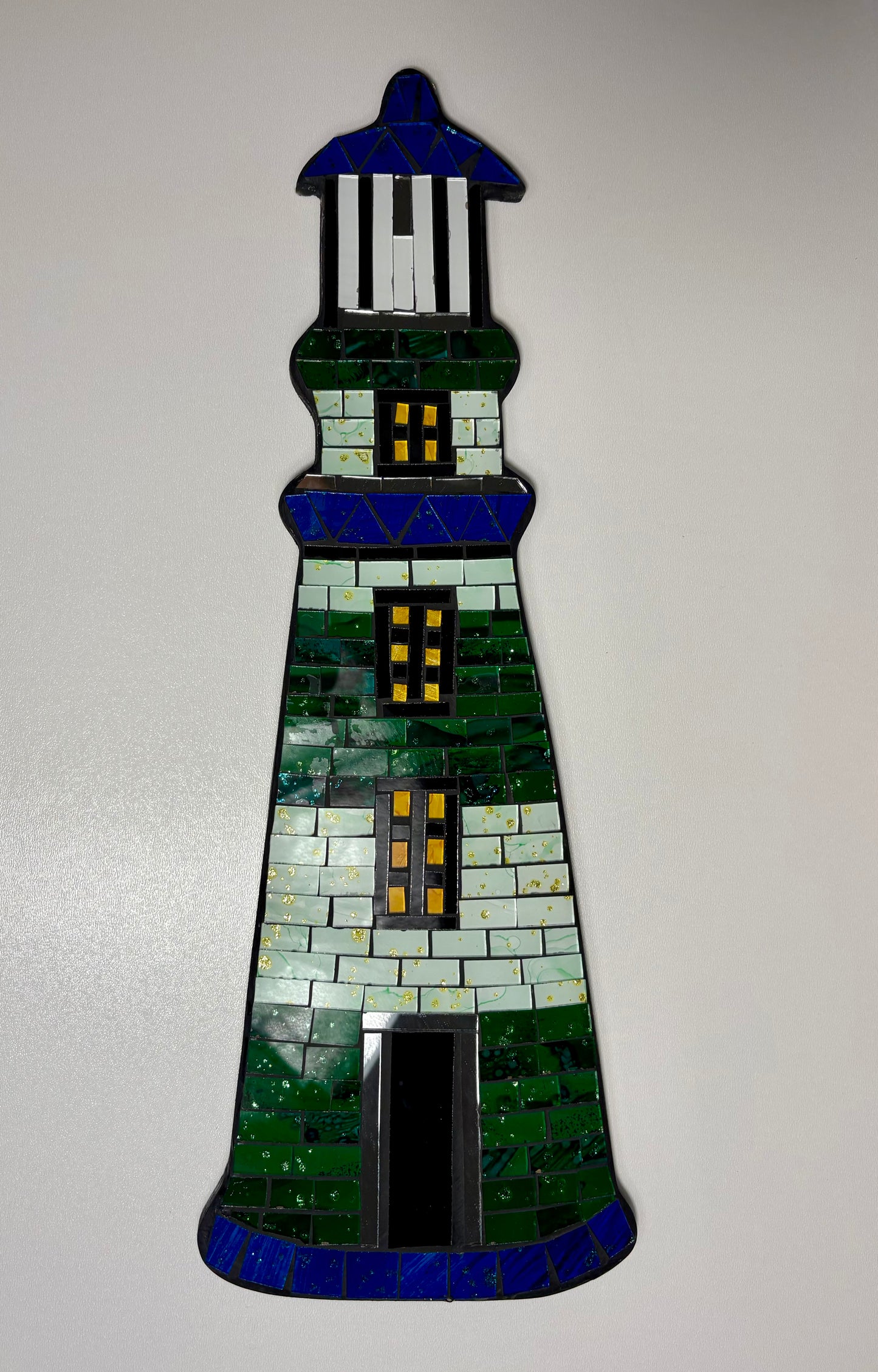 Handmade Glass Mosaic Lighthouse Wall Art | Coastal Nautical Décor | 45 x 16 cm