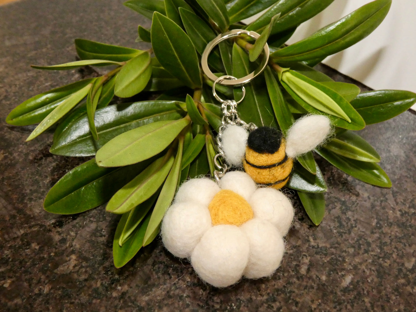 Handmade Felt Bumblebee and Flower Keychain