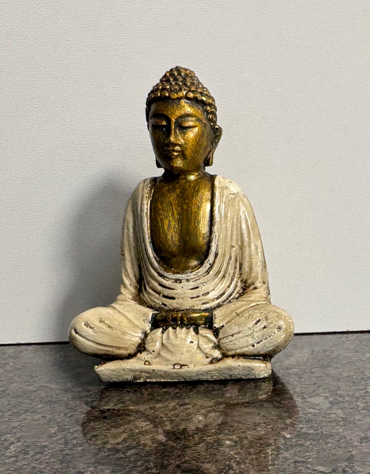 Painted Seated Buddah Figurine (Ivory, Orange and Blue)