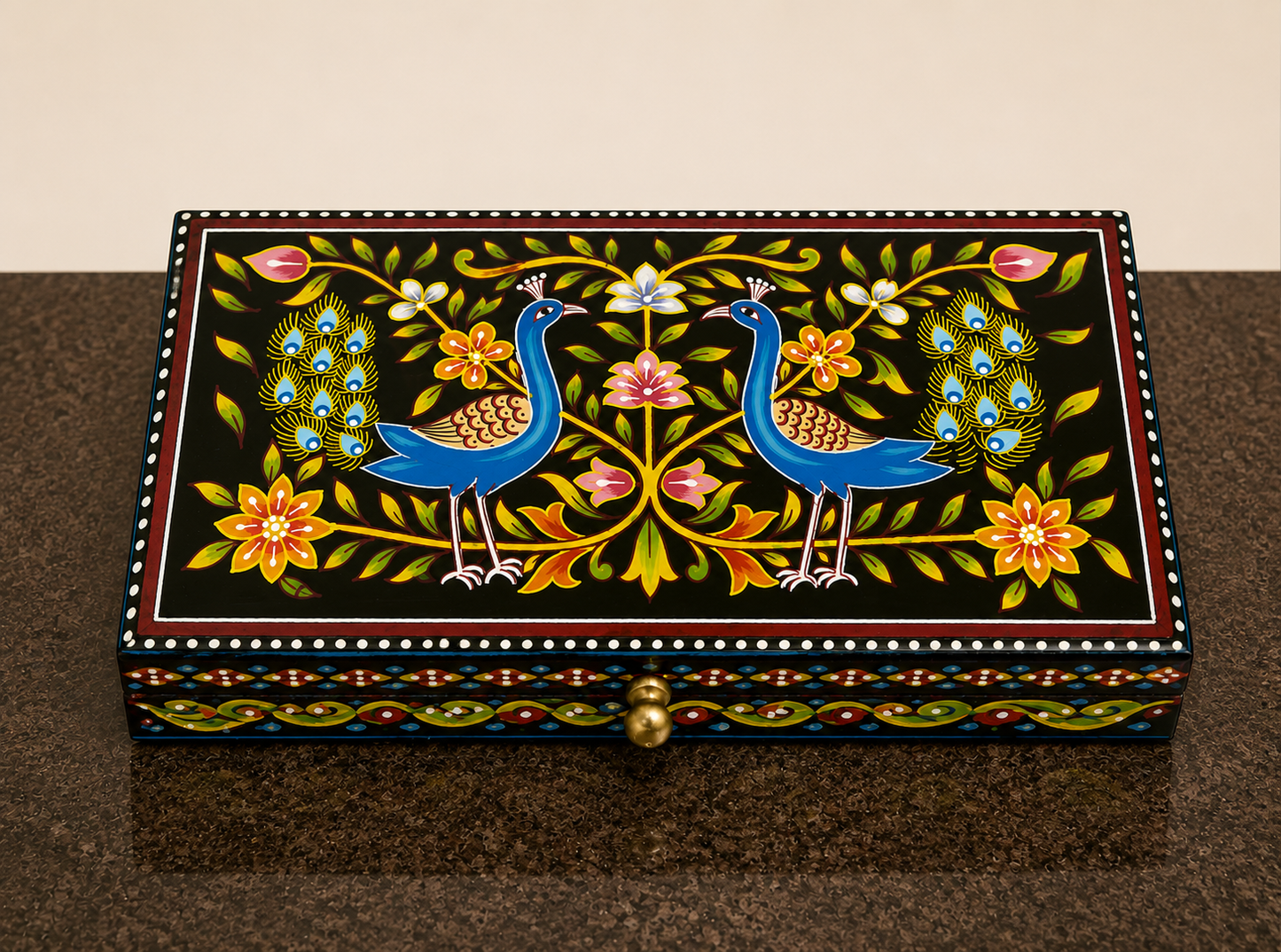 Peacock Hand painted Wooden Box
