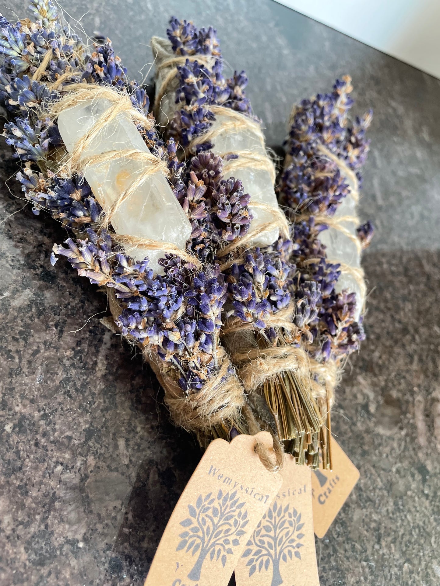 Sage Smudge Stick with lavender and clear quartz
