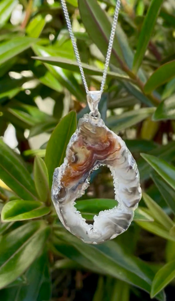 Sterling Silver Natural Agate Slice Pendant with 18”  Sterling silver chain