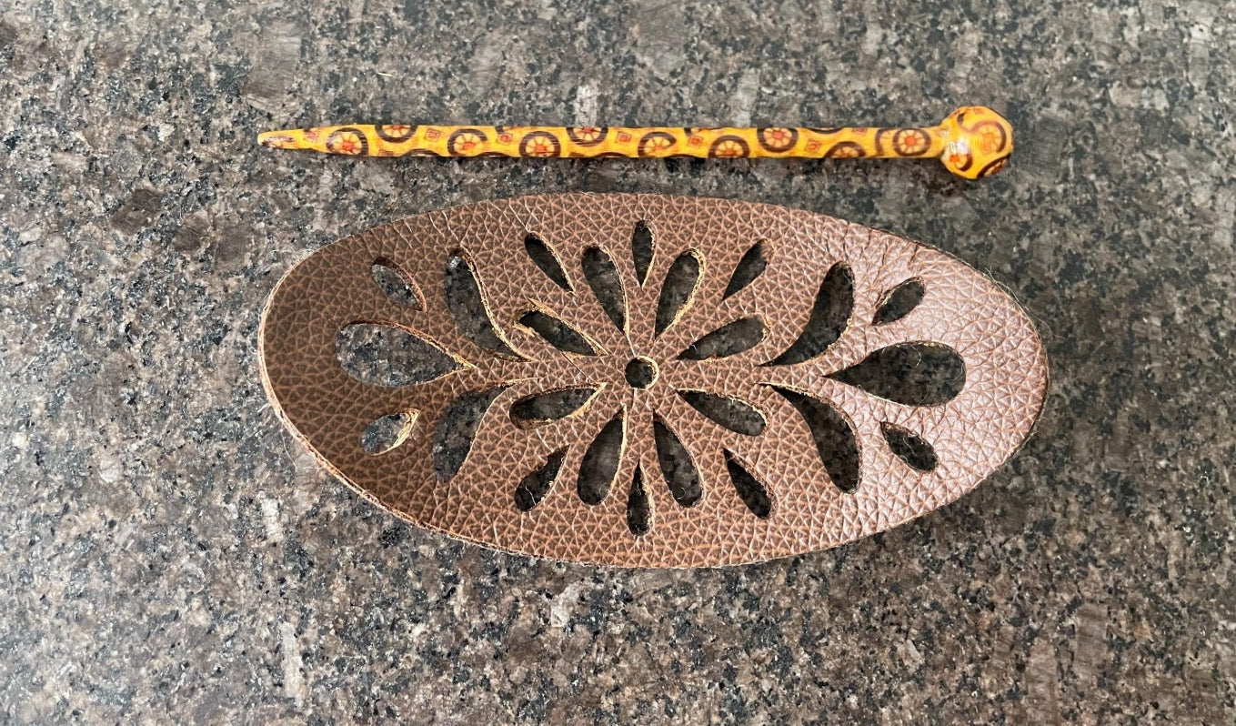 Leather Hair Barrette, Hair Clip, Hair clasp with Stick, kids hair, Unique One Off Gift