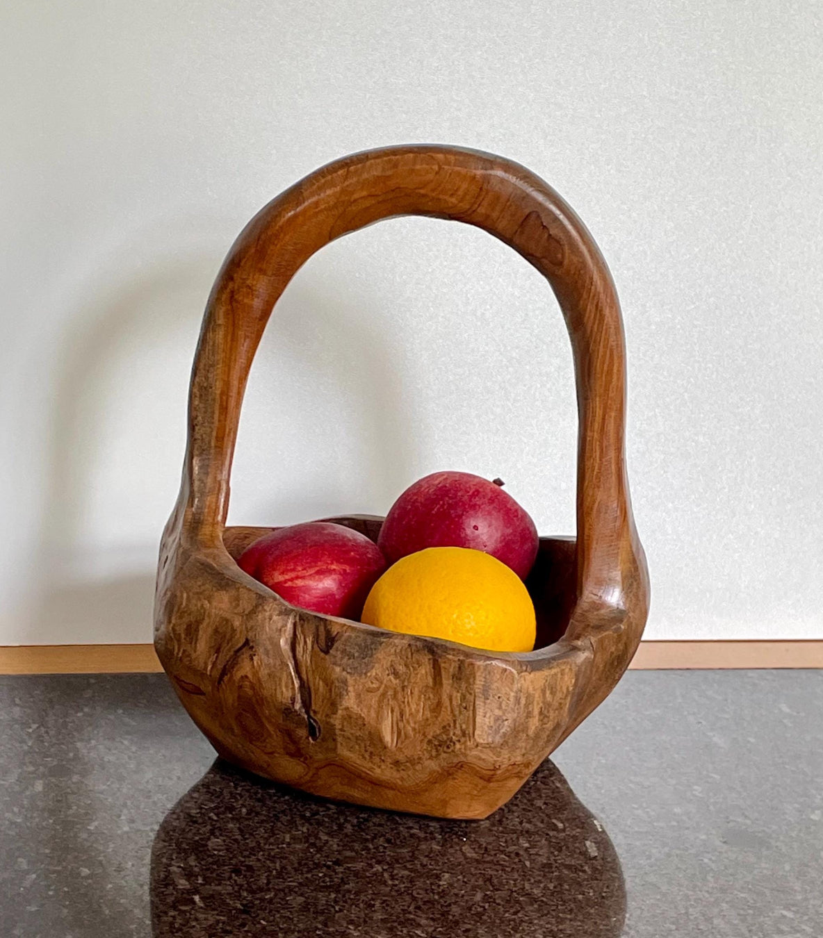Artisan Solid Wood Decorative Bowl / Basket with handle