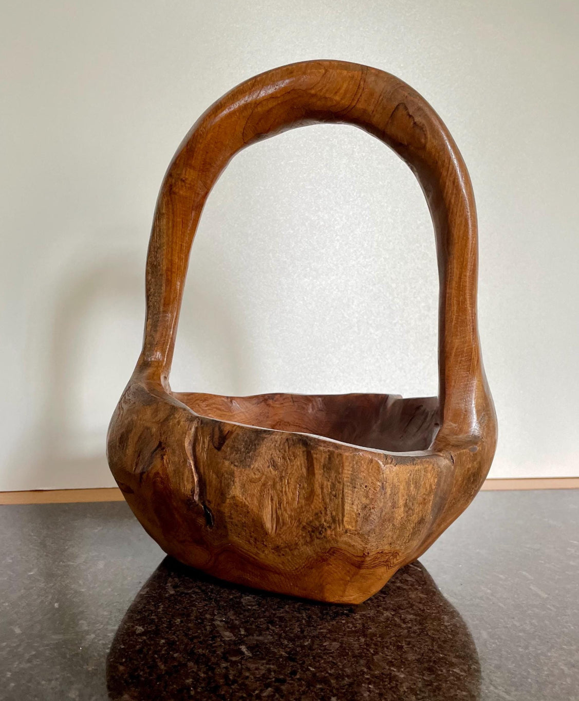 Artisan Solid Wood Decorative Bowl / Basket with handle