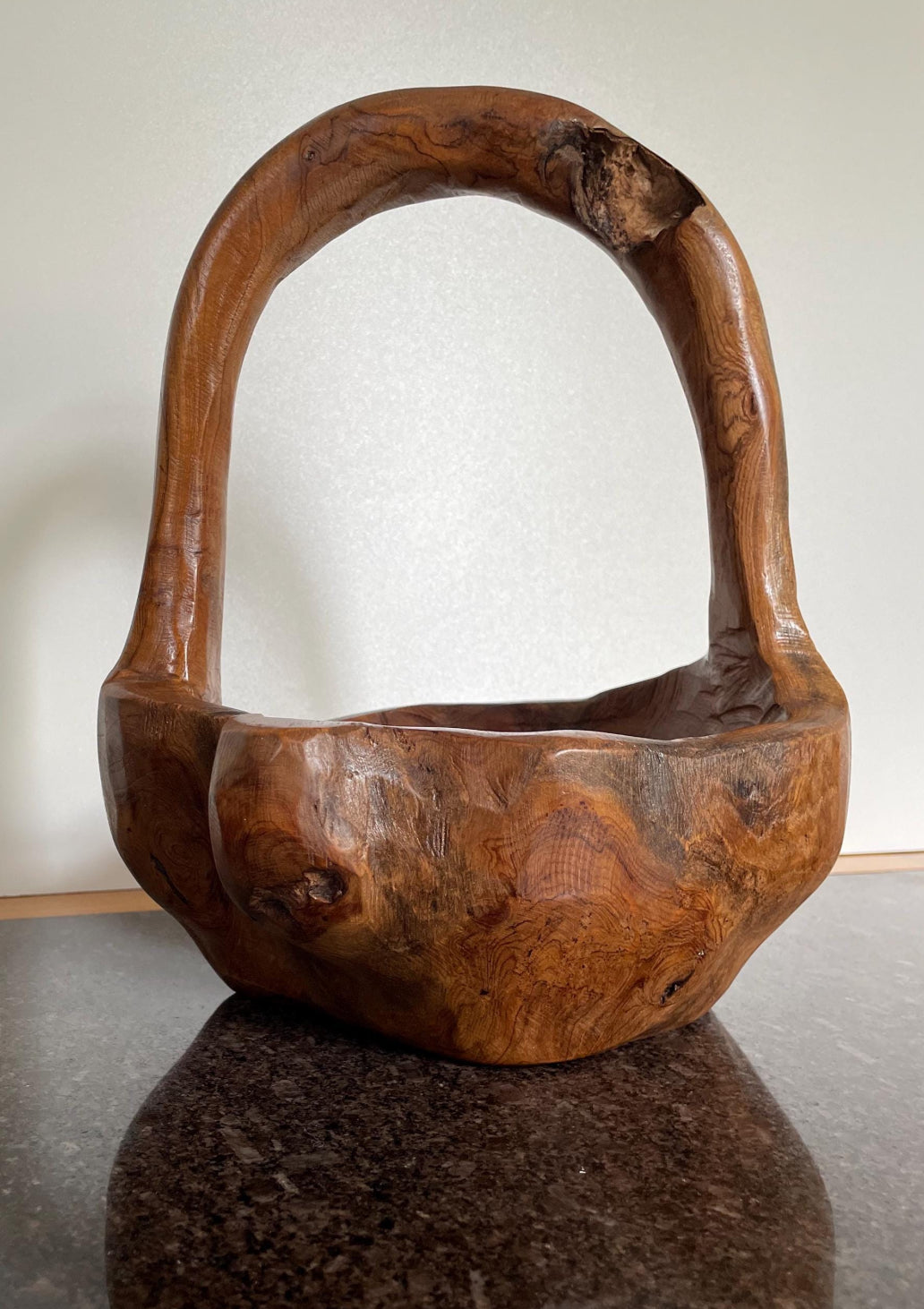Artisan Solid Wood Decorative Bowl / Basket with handle