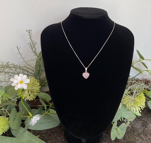 Small Rose Quartz Heart Sterling Silver pendant