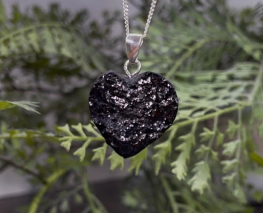 Sterling Silver Hand crafted Black Tourmaline Spiritual Protection Heart Pendant