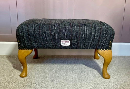 Harris Tweed Deep Buttoned Footstool, Pouffe, Unique Handmade, Traditionally made, Queen Anne Legs