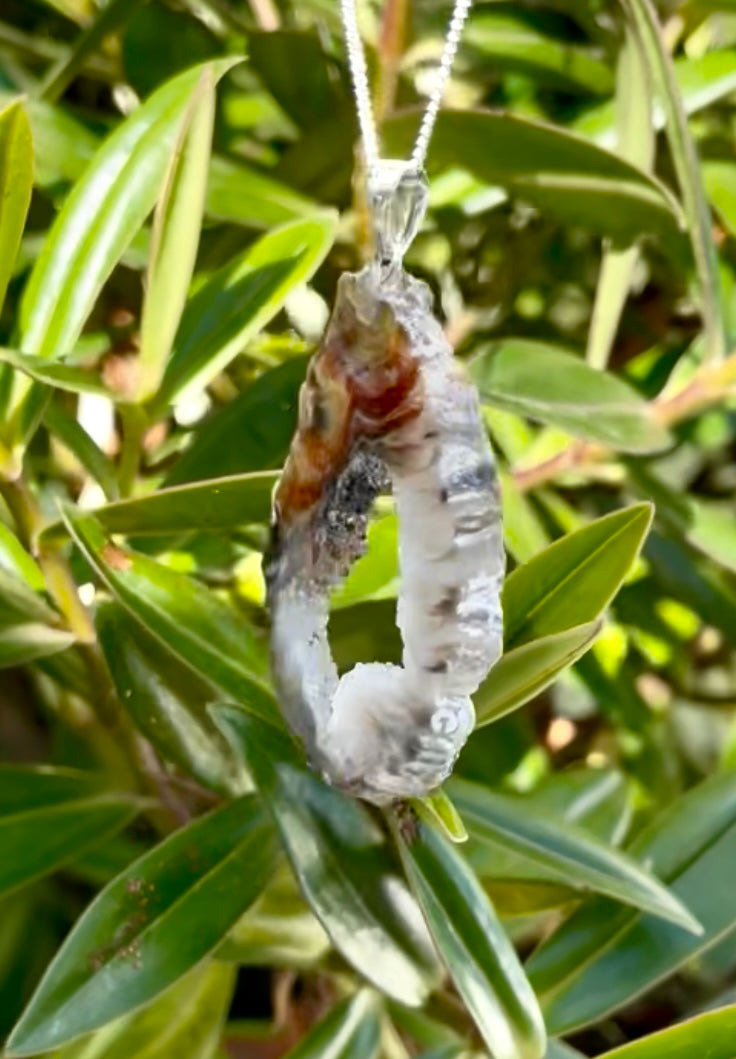 Sterling Silver Natural Agate Slice Pendant with 18”  Sterling silver chain