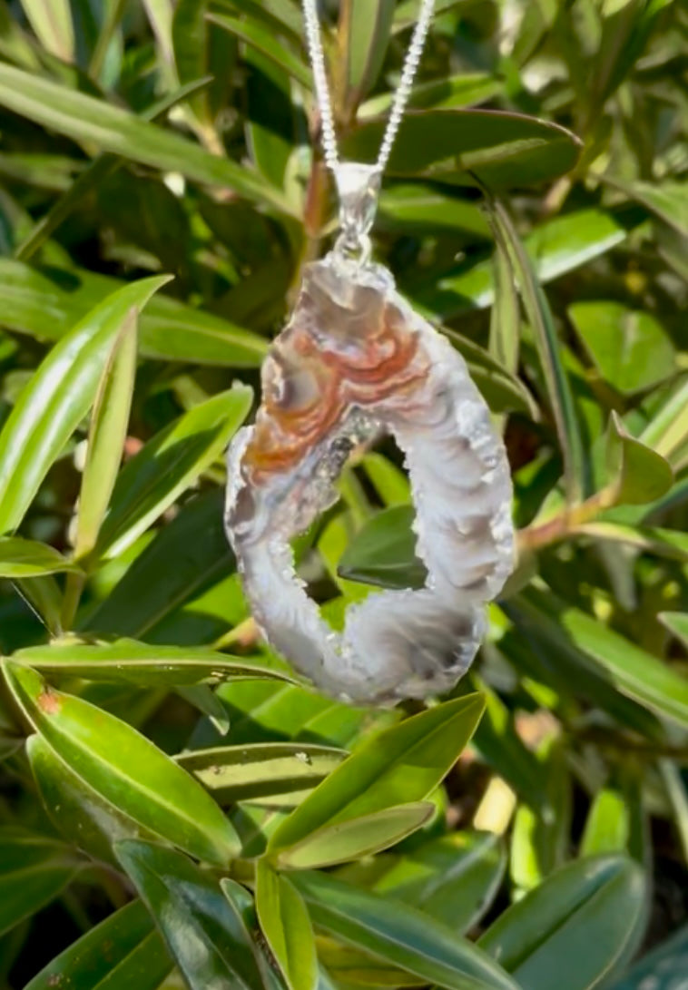 Sterling Silver Natural Agate Slice Pendant with 18”  Sterling silver chain