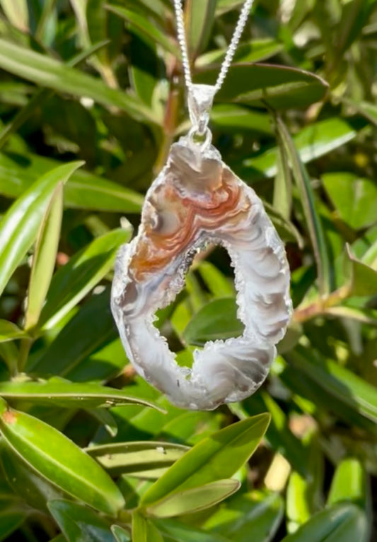 Sterling Silver Natural Agate Slice Pendant with 18”  Sterling silver chain
