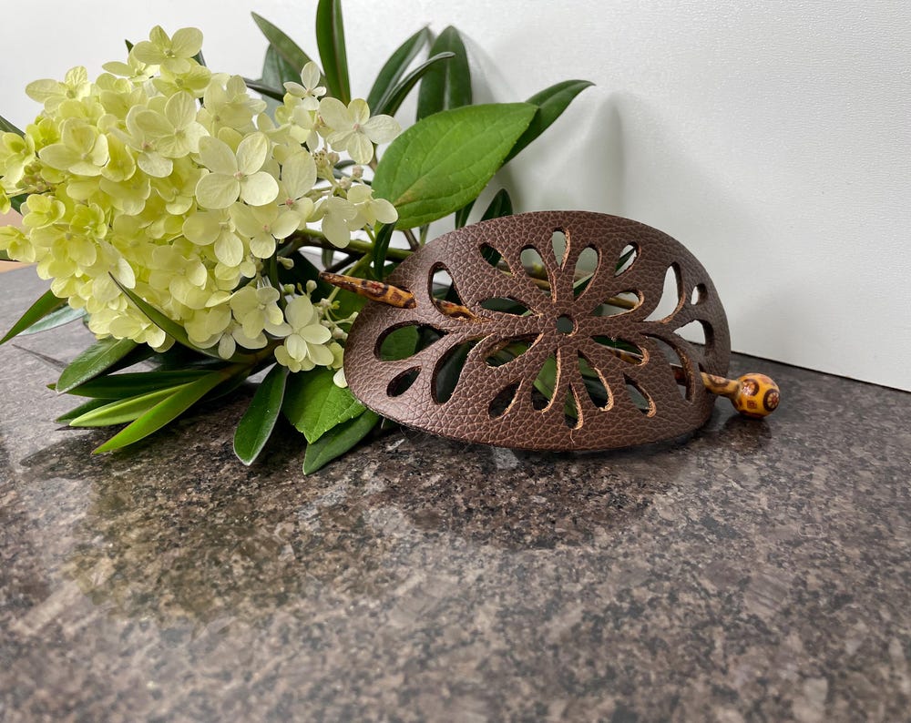 Leather Hair Barrette, Hair Clip, Hair clasp with Stick, kids hair, Unique One Off Gift